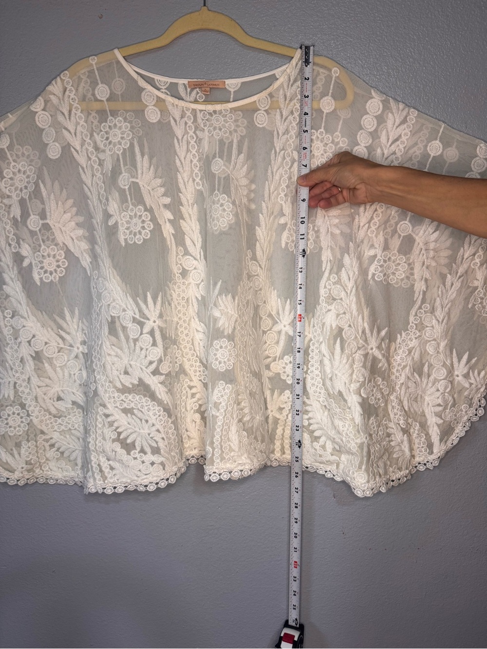 Gibson Latimer White Embroidered Lace Kimono Top Boho Sheer Flowy Cover Up Large - Picture 8 of 8